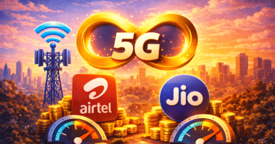 unlimited 5G mobile data with Airtel and Jio network connectivity in an urban setting.”