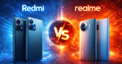 Redmi and Realme smartphones representing competition in performance, camera, software, and value-focused mobile phones