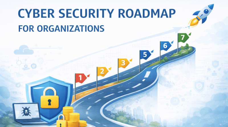 Here are SEO-friendly alt text and image title you can use for the featured image 👇 🖼️ Image Title Cyber Security Roadmap for Organizations – Data Protection and Digital Security Concept ♿ Alt Text Illustration showing cyber security roadmap with shield and lock symbol representing data protection, digital security strategy and organizational cyber defence growth