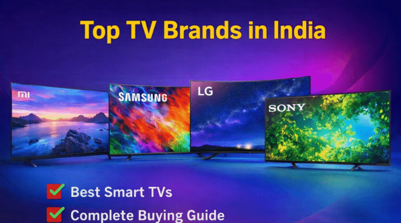 Top TV brands in India including Sony, Samsung, LG, and Xiaomi smart TVs display comparison
