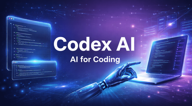 Codex AI featured image showing futuristic coding concept with AI assisting software development and programming