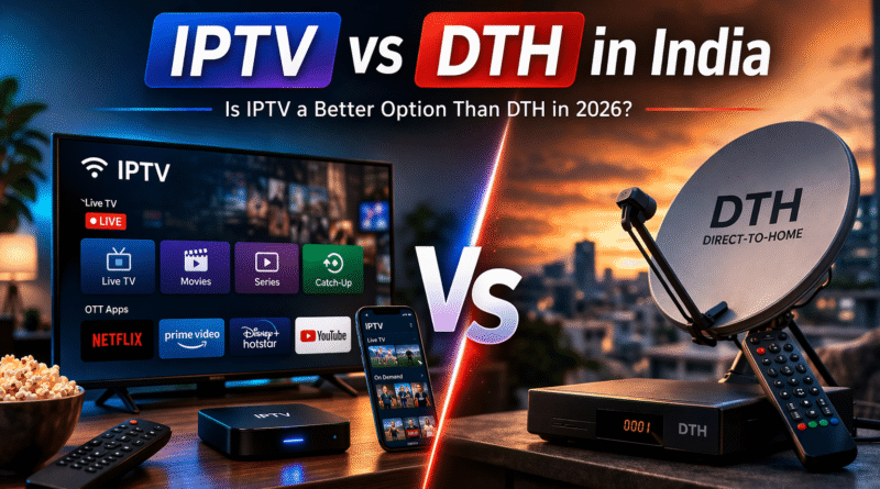 IPTV vs DTH in India comparison with smart TV and satellite dish